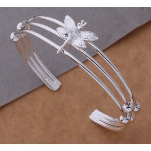AB047 Lucky Silver Color Charm Bangle Bracelets For Women Fashion 925 Jewelry Three Wire Dragonfly Bracelet /ackaitra Aiwajada