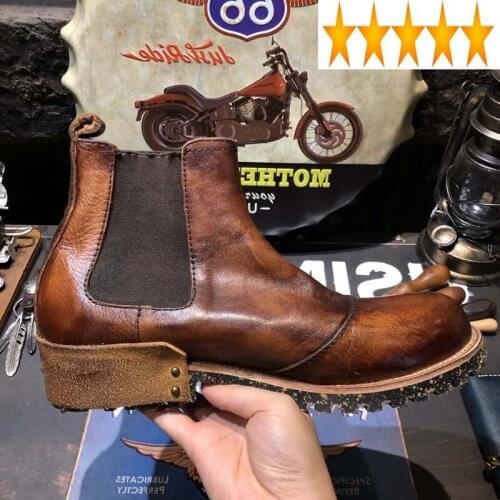 British Genuine Leather Round Vintage Toe Casual Ankle Length Chelsea Mens Slip-On Cargo Shoes Desert Cowboy Short Boots