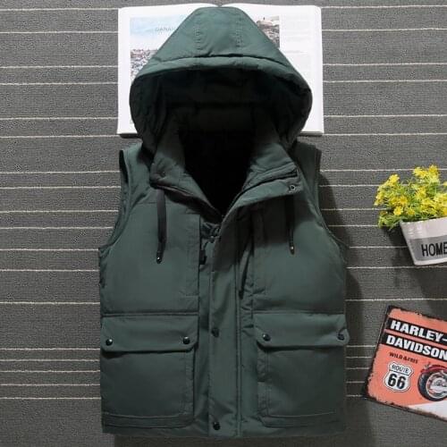 Brand Mens Sleeveless Jacket Autumn Winter Fashion Male Cotton-Padded Vest Hooded Thicken Plus Size Men Waistcoats High Qulity