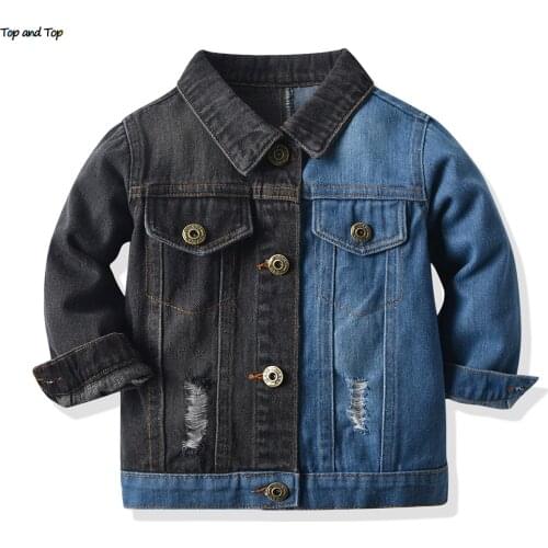 Spring Autumn Fashion Patchwork Toddler Girls Denim Coats Long-Sleeved Hole Children Outerwear Kids Boys Jackets Tops