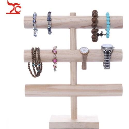 Wood Three Layers Bracelet Watch Hand String Show Wearing Jewelry Storage Holder Jewelry Display Props Shelf Rack