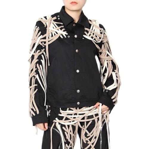 Drawstring Bandage Hip Hop Punk Jacket Men Black Street Fashion Coat Colorful Lacing Up Harajuku Gothic Clothes For Women