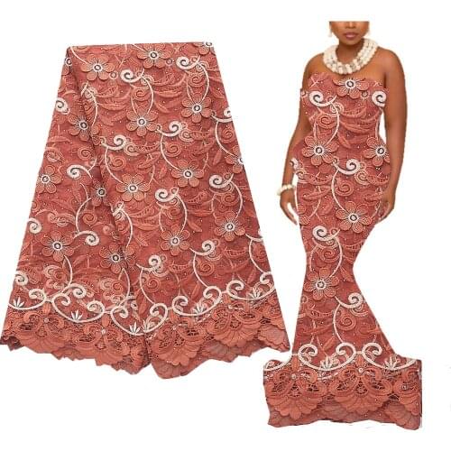 Handmade Beaded French Lace Fabric 2021 Embroidered Net Tulle Lace Fabric Wedding 3d Orange Mesh African Lace Fabric for Wedding