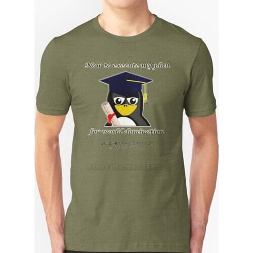 Graduating World Domination Penguin Sleeve Short T Shirt Streetswear Harajuku Summer High Quality T-Shirt Tops Graduating World