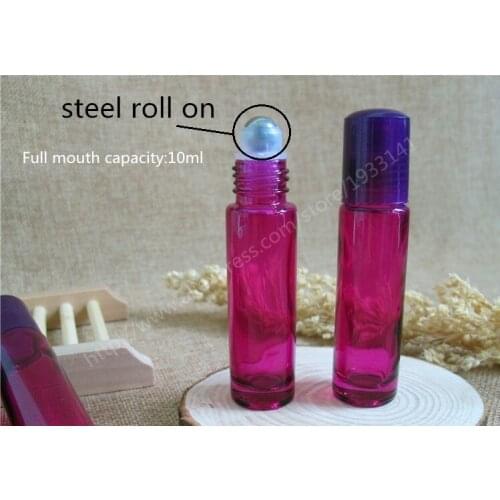 Hot sale Refinement 200 x 10ml purple glass roll on bottle,Perfume roll-on bottle with plastic lids,essential oil use