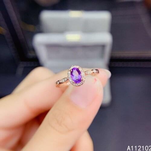 KJJEAXCMY fine jewelry 925 sterling silver inlaid natural Amethyst Girls' exquisite and popular Chinese style gem ring support