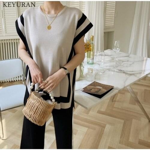 Trouser Suits Sweater Tracksuit Korean Style Fashion Sportswear Summer 2021 New Plus Size Loose Fit Knitted Wide-Leg Pants Set