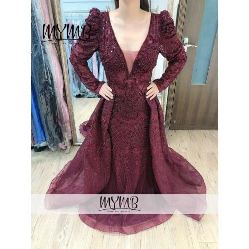 MYMB Couture Lace Long Sleeve Dresses Woman Party Night Luxury Wedding Mother Of Bridal Gown with Overskirt MY81106
