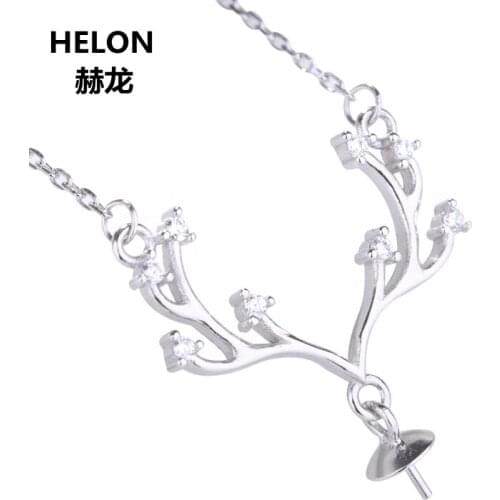 925 Sterling Silver Women Pendant Trendy 11-14mm Pearl or Round Bead Semi Mount Pendant Setting Cubic Zirconia CZ