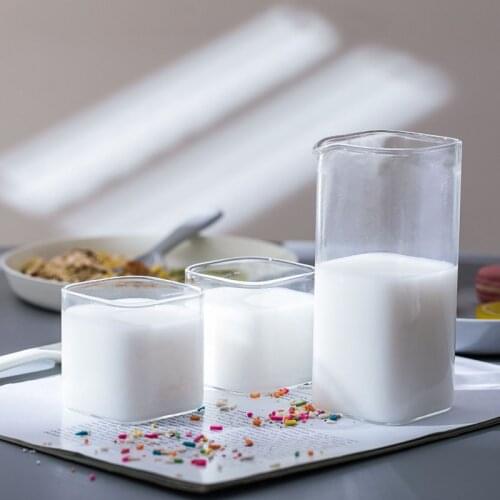 Square Milk Glass Cup Breakfast Juice High Temperature Resistant Glass Coffee Mug Kichen Accessories Household Drinkware