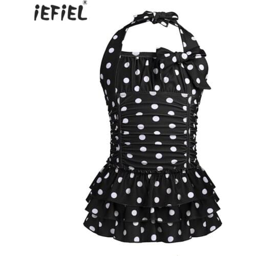 Hot Kids Girls One-piece Swimsuit Sleeveless 2018 Summer Beach Wear Adjustable Halter Polka Dots Swimsuit Swimwear Bathing Suits