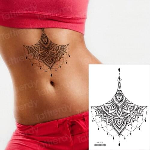 Mehndi henna stickers bikini tattoo breast mandala lotus temporary tattoo sticker black lace fake tattoo and body art sexy arab