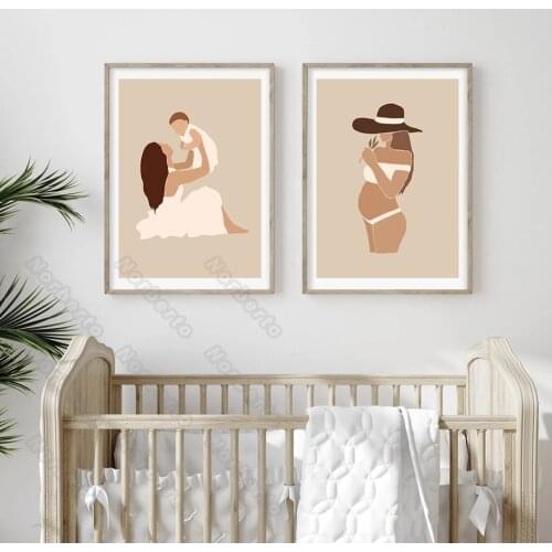 Cartoon Figure Pictures Pregnant Mother and Her Lovely Newborn Baby Modern Style Canvas Painting Posters for Home Rooms Decorati