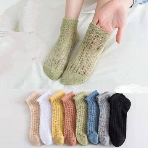 Summer socks womens short Cotton mesh cute Japanese style fashion Transparent cool Ankle no-show socks happy Pair Cheap things