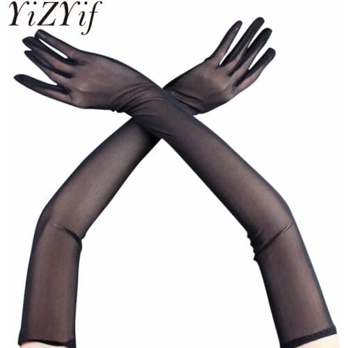 Sexy Black Long Gloves Women Elegant Ultra-Thin Long Elastic Party Gloves Female Arm Sleeve Long Full Finger Lace Mesh Gloves