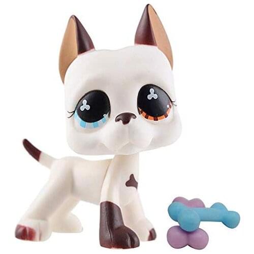 Pet Shop Great Dane Dog #577 White and Brown Spot Great Dane Puppy Pink Magnet on Foot and Clear Peg with Accessories