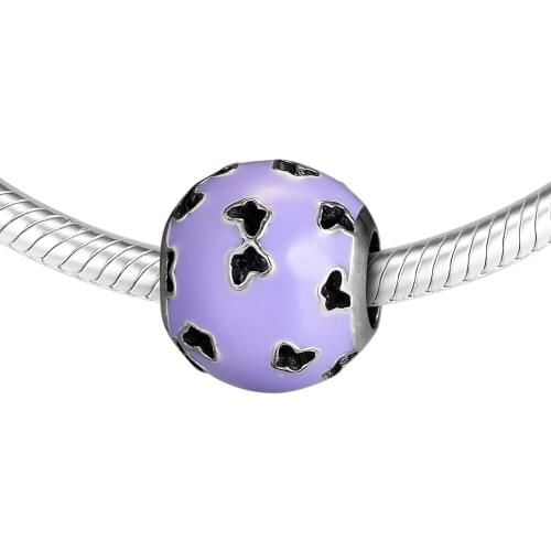 Fits For Pandora Charms Bracelets Abstract Beads 100% 925 Sterling Silver Jewelry with Lavender Enamel Free Shipping