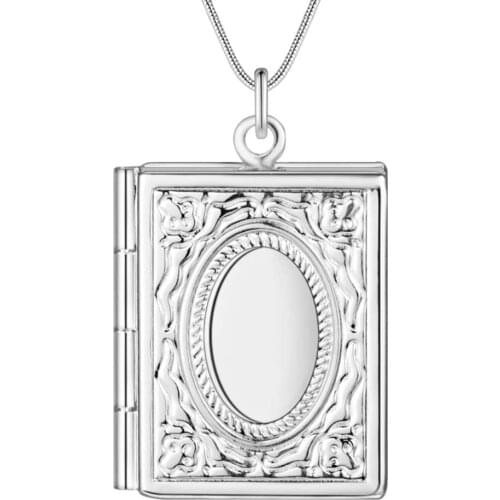 Hot vintage silver color frame necklace charm jewelry for women Top quality can be opened Pretty Christmas present
