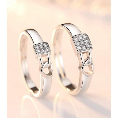 2 Pcs Lover Simple Opening Rings For Couple Men Women Wedding Engagement Promise Valentines Day Jewelry Heart Lock 206
