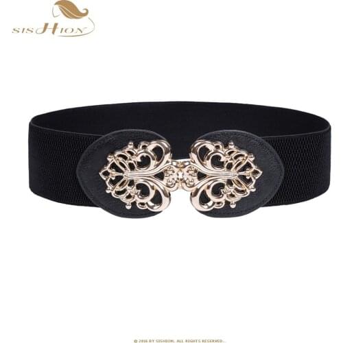 SISHION Women Belts Luxury Ladies Girls Fashion Wide Metal Buckles Stretchy Black Elastic Waist Belt Waistband Belts For Women