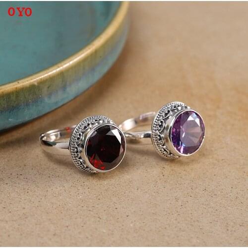 S925 silver old round face zircon fashion retro womens open ring