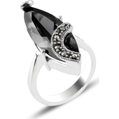 Silver 925 Sterling Marcasite & Zircon Crystal Ring