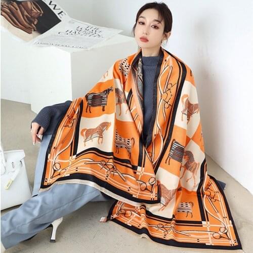 KOI LEAPING European and American style ladies fashion popular horse pattern printing cashmere shawl warm scarf best gift