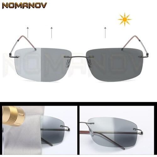 2020 Summer Style Rimless Photochromic Grey Polarized Lens Sunglasses Men Women Day and Night Polarized Sun Glasses Driving