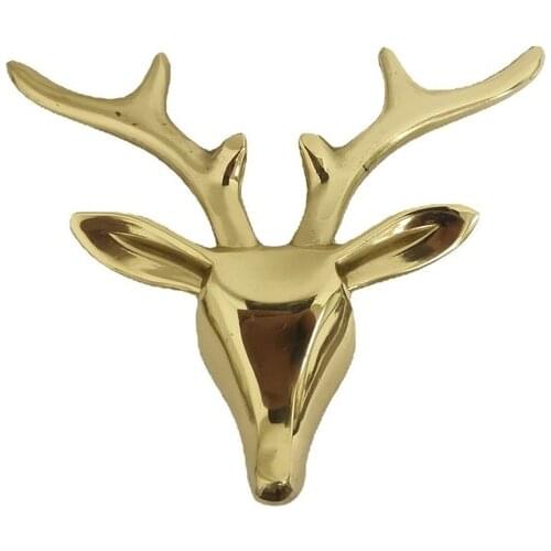 HXS Modern Cute Deer Head Shaped Handles Golden Solid Brass Cabinet Door Knobs Dresser Pullers DIY Handmade Furniture Handle