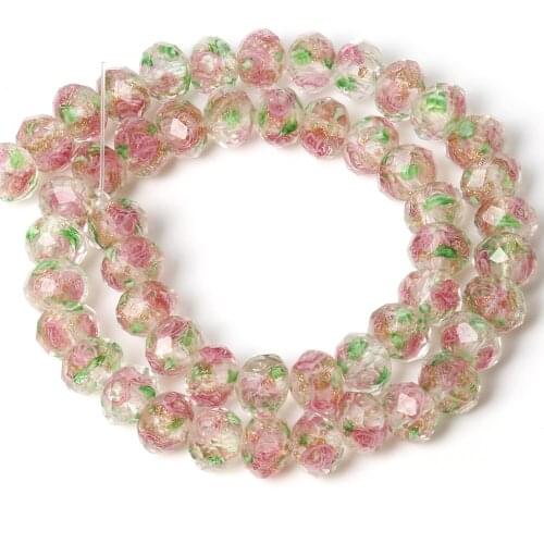 Light Pink Murano Stripe Flower Lampwork Glass Faceted Beads For Jewelry Making Bracelet DIY Jewelry Findings Loose Spacer Glass