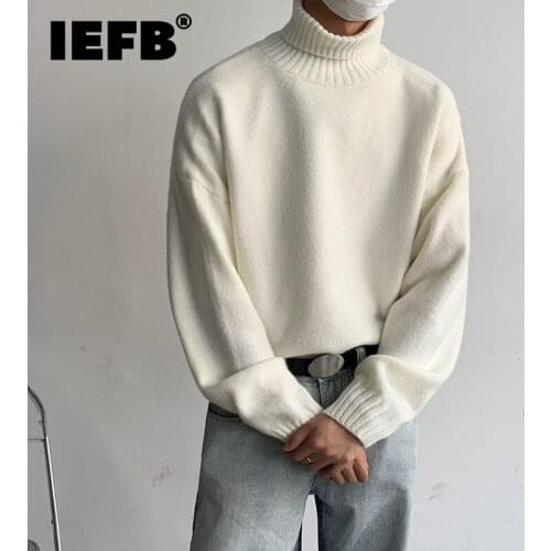 IEFB Mens Autumn And Winter White Turtleneck Sweater Trendy Male Korean Trend Ins Loose Knitwear Oversize Pulloer Tops 9Y9469