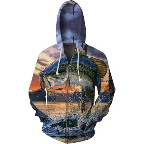 3d Zipper hoodie for men and women outdoor fishing camping hunting clothing unisex hoodie