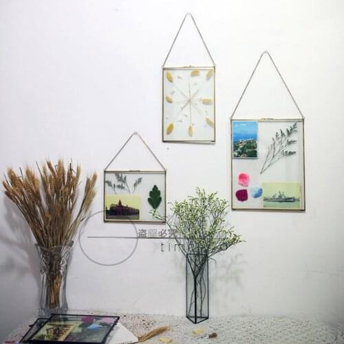 Vintage retro finishing black glass photo frame photo frame plant feather art