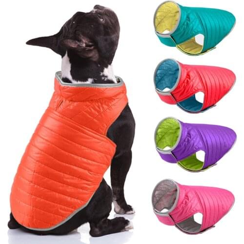 Waterproof Double-Sided Wear Dog Clothes for French Bulldog Winter Warm Pet Costume Large Dogs Down Jacket with Reflective Strip