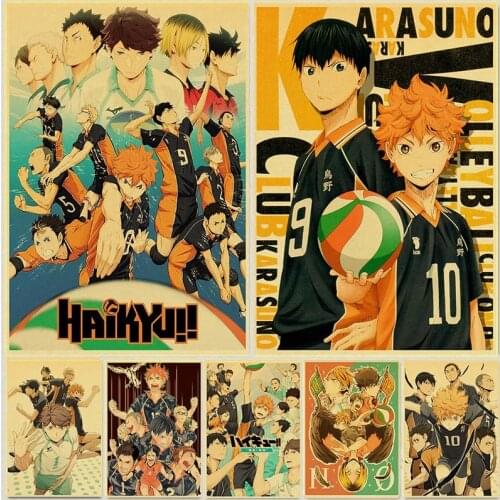 Japanese Cartoon Haikyuu Poster Volleyball Boy Art Painting Kraft Paper Prints Wall Sticker for Room Decoration Anime Poster
