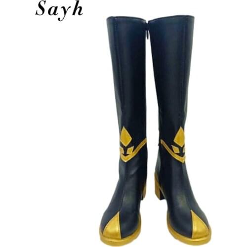 Women Zipper Knee High Boots Cosplay Cartoon Anime Game Bootie Pu Leather Gladiator Roma Riding Cos Shoes