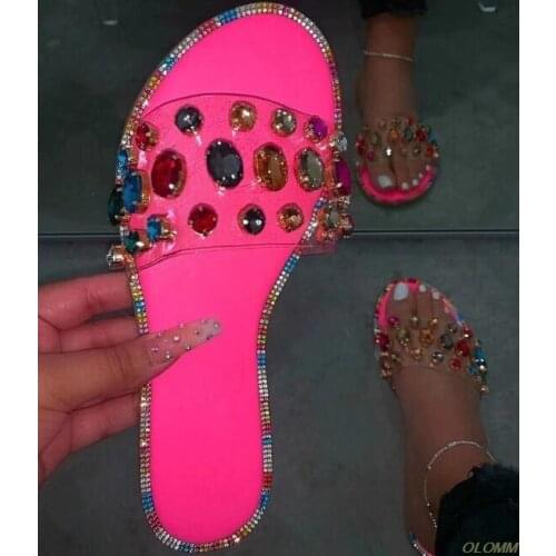 Candy-colored womens rhinestone gemstone slippers outdoor wild casual flat non-slip sandals spring/summer new 2020 flip flop MS