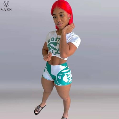 VAZN 2021 Summer Plus Size High Street Tracksuits Set Casual Young Short Sleeve Short Pants Free Women 2 Piece Set Women Wear
