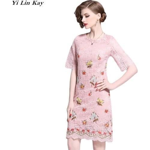 Yi Lin Kay 2019 New High Quality Fashion Luxury Designer Runway Dress Women Lace embroidered dress Vestidos