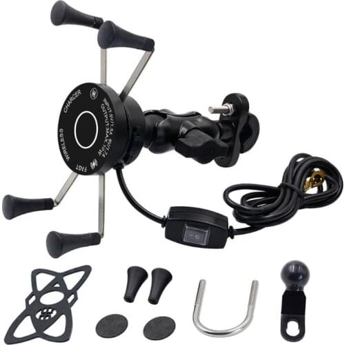 12V Motorcycle Phone QC3.0 USB Qi Fast Charging Wireless Charger Bracket Holder