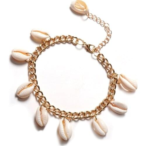 2018 New Arrival Simple Thick Gold Color Chain Link Bracelet Nature Shell Pendant Bracelet Tassel Tail Handchain Jewelry