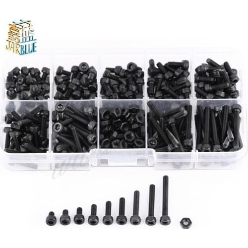 300pcs/set M2 M2.5 M3 Cap Head Hex Socket Bolt Screw Nut Assortment Set Alloy Steel Screw Fastener Hardware With Box