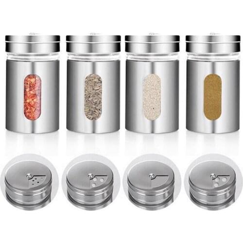 4 Pcs Stainless Steel Spice Jar Seasoning Can with Rotating Cover Storage Bottle Toothpick Storage Bottle Kitchen Tool