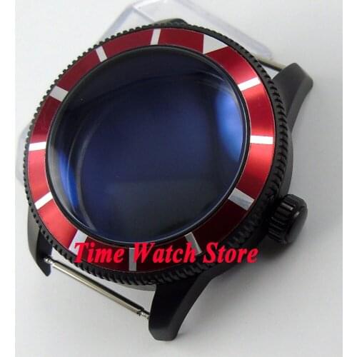 46mm red bezel black PVD coated 316L stainless steel case fit ETA 2836 movement C96