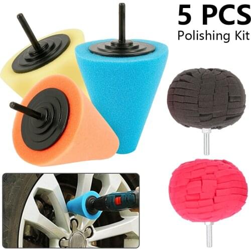 5PCS Car Wheel Hub Polish Buffing Shank Polishing Sponge Cone Metal Foam Pad Car maintenance Automobile Cleaning Tool