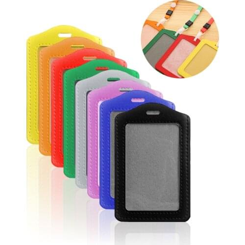 1 PC PU Leather ID Badge Case Clear Color Border Lanyard Holes Bank Credit Card Holders ID Badge Holders Accessories student