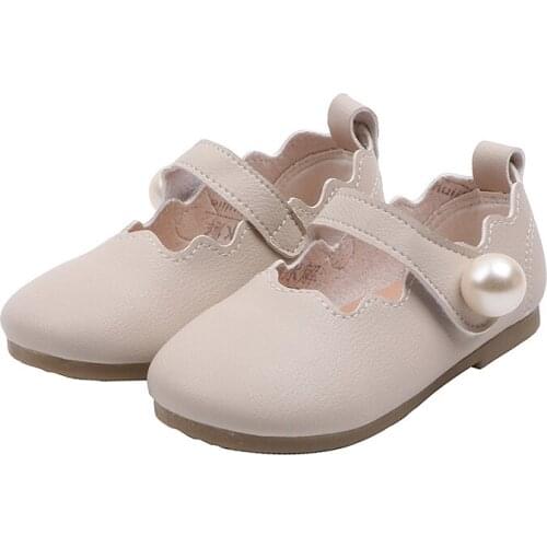 Spring Autumn Girls Princess Shoes Pearl Mary Janes Shoes Leather Kids Flats Baby Girl Single Shoes Toddlers White Black 1-6y