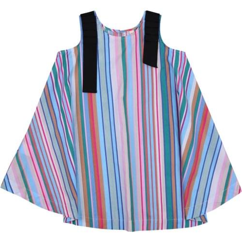 Children Kids Dress, Girls Rainbow Stripes Round Collar Sleeveless One-Piece Sundress for Summer Autumn 2021 New
