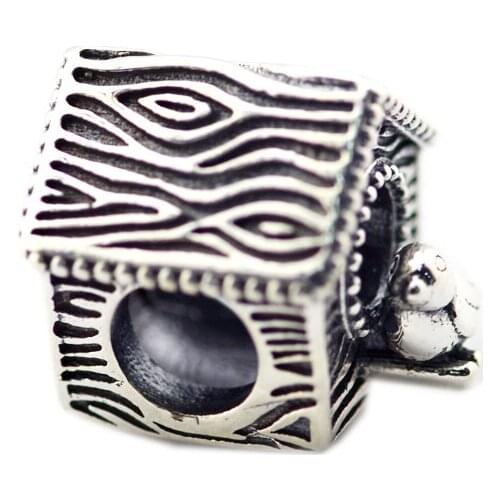DIY Beads for Jewelry Making Sterling-Silver-Jewelry Spring Bird House Bead Charms Silver 925 Berloque Perles