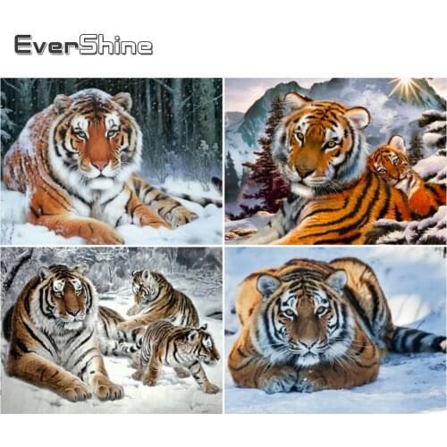 EverShine 5D DIY Tiger Diamond Painting Full Round Rhinestones Diamond Mosaic Animals Cross Stitch Diamond Embroidery Wall Decor